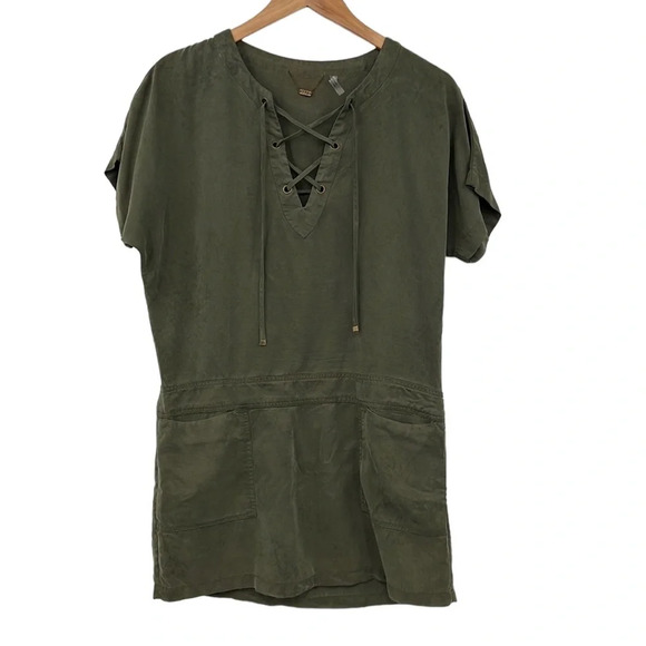 YFB Young Fabulous & Broke Dress Womens Small Green Tencel Mini Short Sleeve - Picture 1 of 12